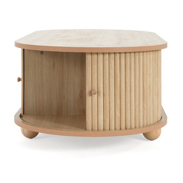 English Elm Mdf Oval Coffee Table with Retro Accordion Door and Wood Grain Melamine Top N770P281568N