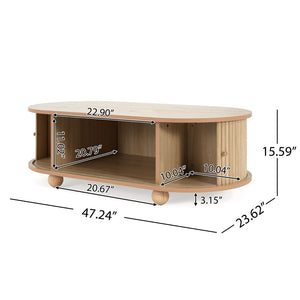 English Elm Mdf Oval Coffee Table with Retro Accordion Door and Wood Grain Melamine Top N770P281568N