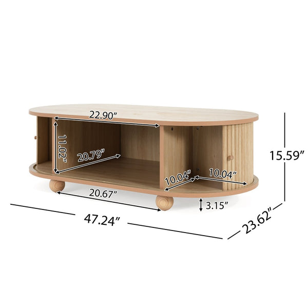 English Elm Mdf Oval Coffee Table with Retro Accordion Door and Wood Grain Melamine Top N770P281568N