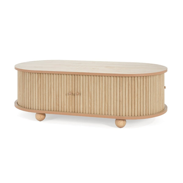 English Elm Mdf Oval Coffee Table with Retro Accordion Door and Wood Grain Melamine Top N770P281568N