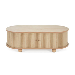 English Elm Mdf Oval Coffee Table with Retro Accordion Door and Wood Grain Melamine Top N770P281568N