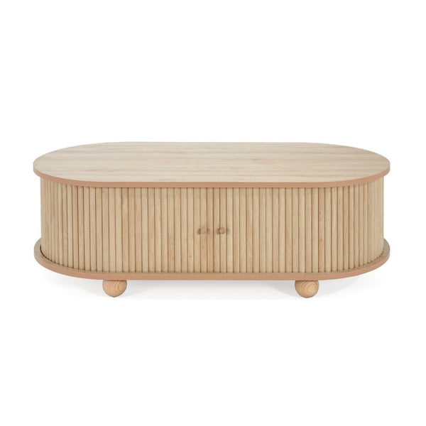 English Elm Mdf Oval Coffee Table with Retro Accordion Door and Wood Grain Melamine Top N770P281568N