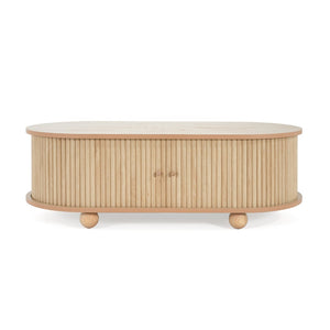 English Elm Mdf Oval Coffee Table with Retro Accordion Door and Wood Grain Melamine Top N770P281568N