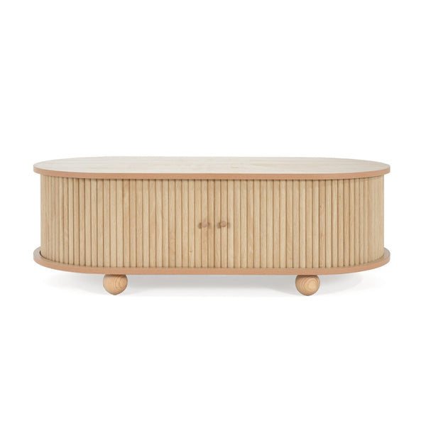 English Elm Mdf Oval Coffee Table with Retro Accordion Door and Wood Grain Melamine Top N770P281568N