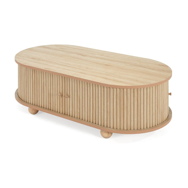 English Elm Mdf Oval Coffee Table with Retro Accordion Door and Wood Grain Melamine Top N770P281568N