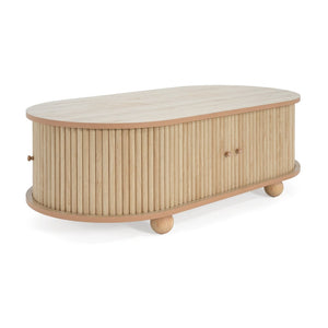 English Elm Mdf Oval Coffee Table with Retro Accordion Door and Wood Grain Melamine Top N770P281568N