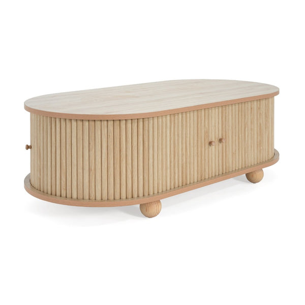 English Elm Mdf Oval Coffee Table with Retro Accordion Door and Wood Grain Melamine Top N770P281568N