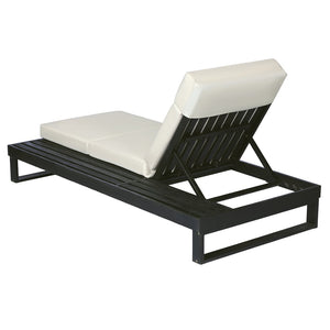 English Elm Black Acacia Hardwood Outdoor Chaise Lounge with Built-In Side Tray and Thick Cushion N770P285267B_N770P407072B