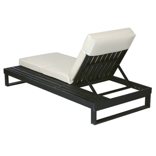 English Elm Black Acacia Hardwood Outdoor Chaise Lounge with Built-In Side Tray and Thick Cushion N770P285267B_N770P407072B