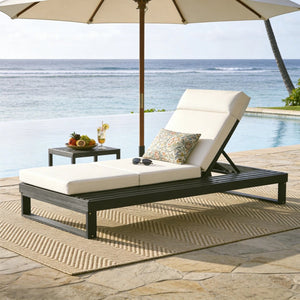 English Elm Black Acacia Hardwood Outdoor Chaise Lounge with Built-In Side Tray and Thick Cushion N770P285267B_N770P407072B