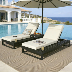 English Elm Black Acacia Hardwood Outdoor Chaise Lounge with Built-In Side Tray and Thick Cushion N770P285267B_N770P407072B