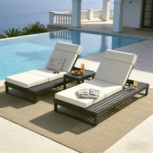 English Elm Black Acacia Hardwood Outdoor Chaise Lounge with Built-In Side Tray and Thick Cushion N770P285267B_N770P407072B