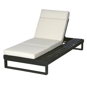 English Elm Black Acacia Hardwood Outdoor Chaise Lounge with Built-In Side Tray and Thick Cushion N770P285267B_N770P407072B