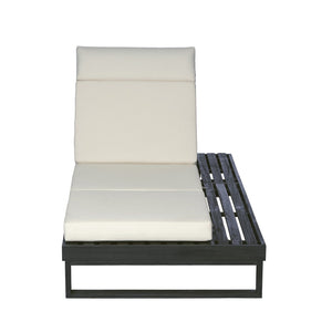 English Elm Black Acacia Hardwood Outdoor Chaise Lounge with Built-In Side Tray and Thick Cushion N770P285267B_N770P407072B