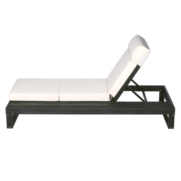 English Elm Black Acacia Hardwood Outdoor Chaise Lounge with Cushion and Adjustable Backrest N770P285267C_N770P407072B