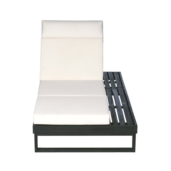 English Elm Black Acacia Hardwood Outdoor Chaise Lounge with Cushion and Adjustable Backrest N770P285267C_N770P407072B