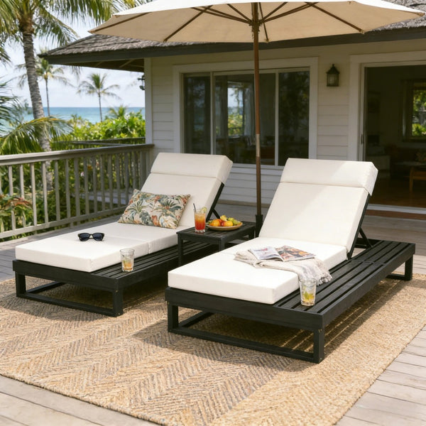 English Elm Black Acacia Hardwood Outdoor Chaise Lounge with Cushion and Adjustable Backrest N770P285267C_N770P407072B