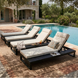 English Elm Black Acacia Hardwood Outdoor Chaise Lounge with Cushion and Adjustable Backrest N770P285267C_N770P407072B