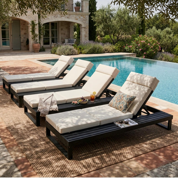 English Elm Black Acacia Hardwood Outdoor Chaise Lounge with Cushion and Adjustable Backrest N770P285267C_N770P407072B