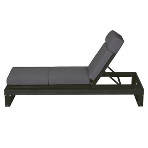 English Elm Black Acacia Hardwood Outdoor Chaise Lounge with Built-in Ledge and Cushion Included N770P285267G_N770P407072B