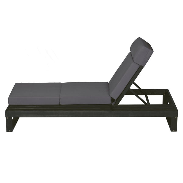 English Elm Black Acacia Hardwood Outdoor Chaise Lounge with Built-in Ledge and Cushion Included N770P285267G_N770P407072B