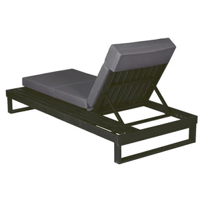 English Elm Black Acacia Hardwood Outdoor Chaise Lounge with Built-in Ledge and Cushion Included N770P285267G_N770P407072B