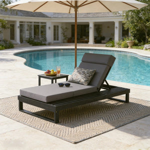 English Elm Black Acacia Hardwood Outdoor Chaise Lounge with Built-in Ledge and Cushion Included N770P285267G_N770P407072B