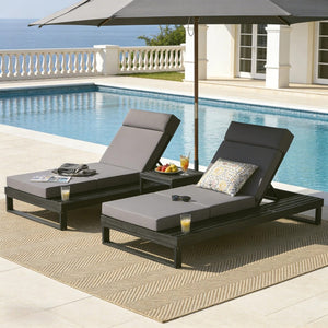 English Elm Black Acacia Hardwood Outdoor Chaise Lounge with Built-in Ledge and Cushion Included N770P285267G_N770P407072B