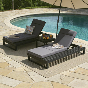 English Elm Black Acacia Hardwood Outdoor Chaise Lounge with Built-in Ledge and Cushion Included N770P285267G_N770P407072B
