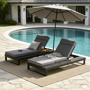 English Elm Black Acacia Hardwood Outdoor Chaise Lounge with Built-in Ledge and Cushion Included N770P285267G_N770P407072B
