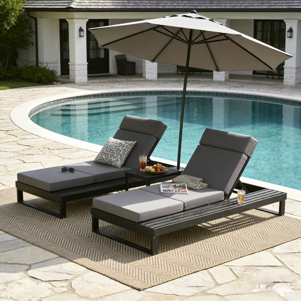 English Elm Black Acacia Hardwood Outdoor Chaise Lounge with Built-in Ledge and Cushion Included N770P285267G_N770P407072B