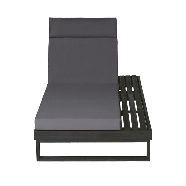 English Elm Black Acacia Hardwood Outdoor Chaise Lounge with Built-in Ledge and Cushion Included N770P285267G_N770P407072B