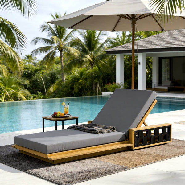 English Elm Acacia Wood Outdoor Chaise Lounge Teak Finish Coastal Rope Accent Reclining Patio Chair N770P350816T_65429.00CUSHDGRY