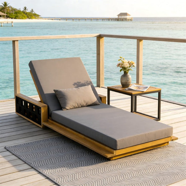 English Elm Acacia Wood Outdoor Chaise Lounge Teak Finish Coastal Rope Accent Reclining Patio Chair N770P350816T_65429.00CUSHDGRY