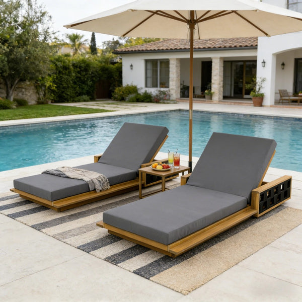 English Elm Acacia Wood Outdoor Chaise Lounge Teak Finish Coastal Rope Accent Reclining Patio Chair N770P350816T_65429.00CUSHDGRY