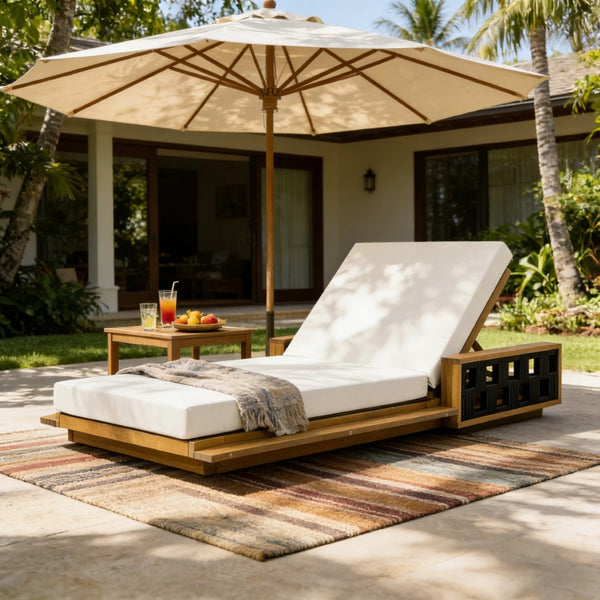 English Elm Acacia Wood Outdoor Chaise Lounge Teak Frame Rope Accents Reclining Patio Chair N770P350816T_65429.00CUSH