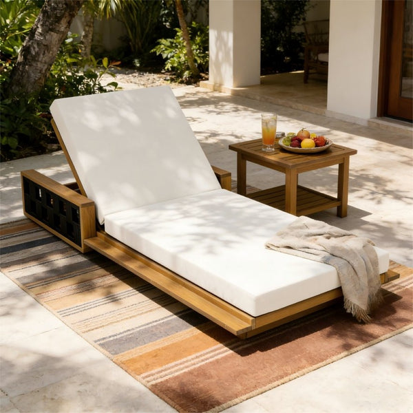 English Elm Acacia Wood Outdoor Chaise Lounge Teak Frame Rope Accents Reclining Patio Chair N770P350816T_65429.00CUSH