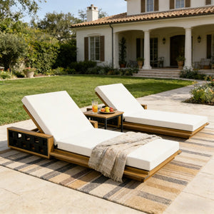 English Elm Acacia Wood Outdoor Chaise Lounge Teak Frame Rope Accents Reclining Patio Chair N770P350816T_65429.00CUSH