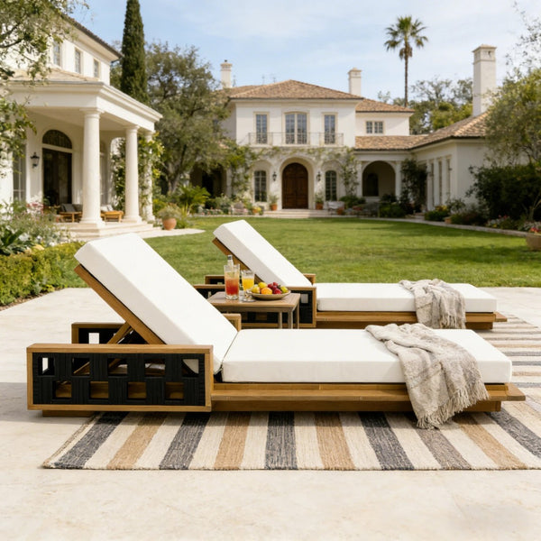 English Elm Acacia Wood Outdoor Chaise Lounge Teak Frame Rope Accents Reclining Patio Chair N770P350816T_65429.00CUSH