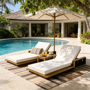 English Elm Acacia Wood Outdoor Chaise Lounge Teak Frame Rope Accents Reclining Patio Chair N770P350816T_65429.00CUSH