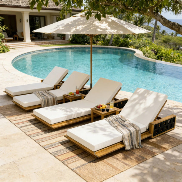 English Elm Acacia Wood Outdoor Chaise Lounge Teak Frame Rope Accents Reclining Patio Chair N770P350816T_65429.00CUSH