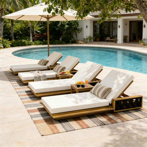 English Elm Acacia Wood Outdoor Chaise Lounge Teak Frame Rope Accents Reclining Patio Chair N770P350816T_65429.00CUSH