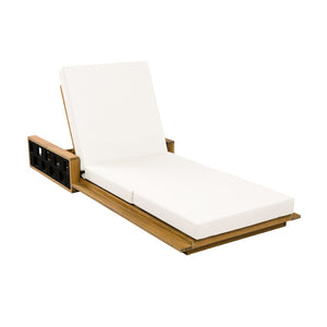 English Elm Acacia Wood Reclining Outdoor Chaise Lounge Teak Finish Rope Accents Patio Poolside Cream N770P350816T_N770P208317C