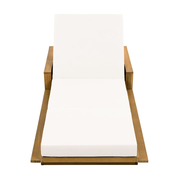 English Elm Acacia Wood Reclining Outdoor Chaise Lounge Teak Finish Rope Accents Patio Poolside Cream N770P350816T_N770P208317C