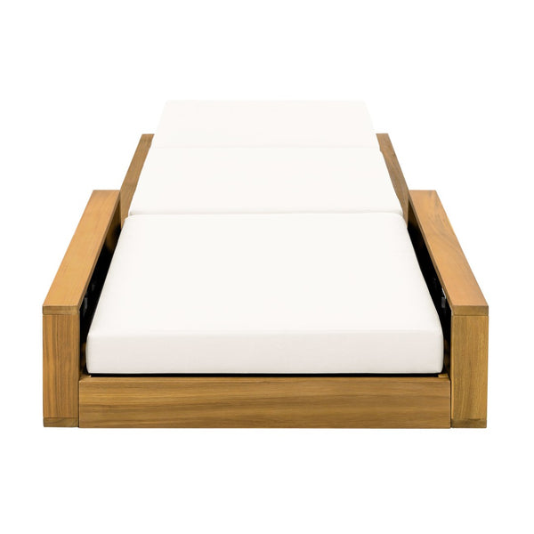 English Elm Acacia Wood Reclining Outdoor Chaise Lounge Teak Finish Rope Accents Patio Poolside Cream N770P350816T_N770P208317C