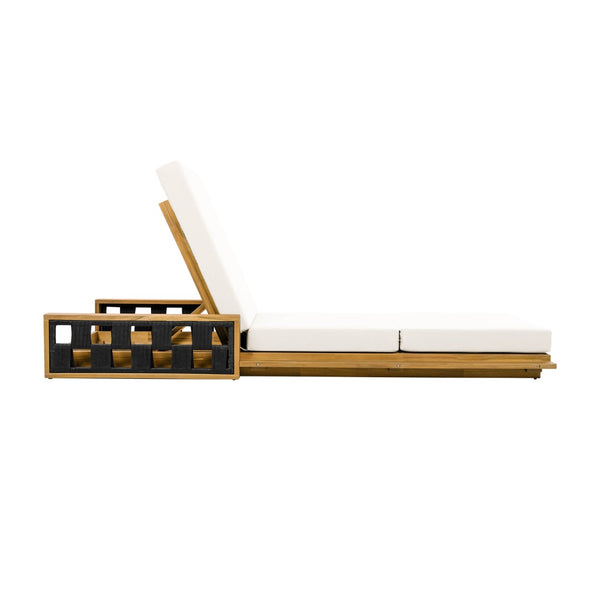English Elm Acacia Wood Reclining Outdoor Chaise Lounge Teak Finish Rope Accents Patio Poolside Cream N770P350816T_N770P208317C