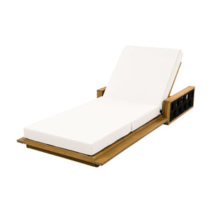 English Elm Acacia Wood Reclining Outdoor Chaise Lounge Teak Finish Rope Accents Patio Poolside Cream N770P350816T_N770P208317C