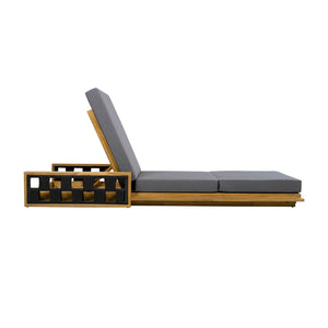 English Elm Acacia Wood Reclining Outdoor Chaise Lounge Teak Finish Rope Accents Patio Poolside Dark Gray N770P350816T_N770P208326G