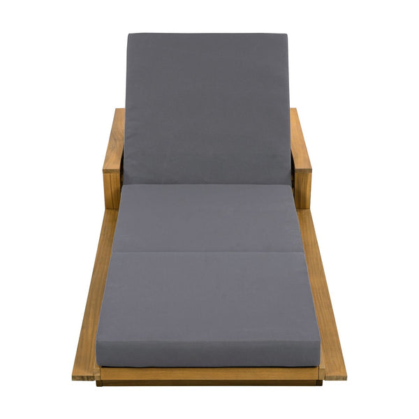 English Elm Acacia Wood Reclining Outdoor Chaise Lounge Teak Finish Rope Accents Patio Poolside Dark Gray N770P350816T_N770P208326G