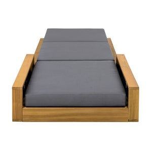 English Elm Acacia Wood Reclining Outdoor Chaise Lounge Teak Finish Rope Accents Patio Poolside Dark Gray N770P350816T_N770P208326G